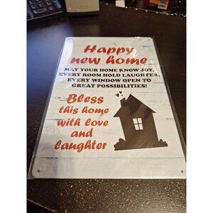 Happy New Home Metal Tin Sign 8" x 12" Housewarming Wall Decor Gift